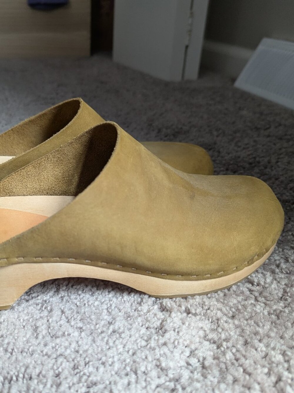 Bryr Olive Green Suede Clogs